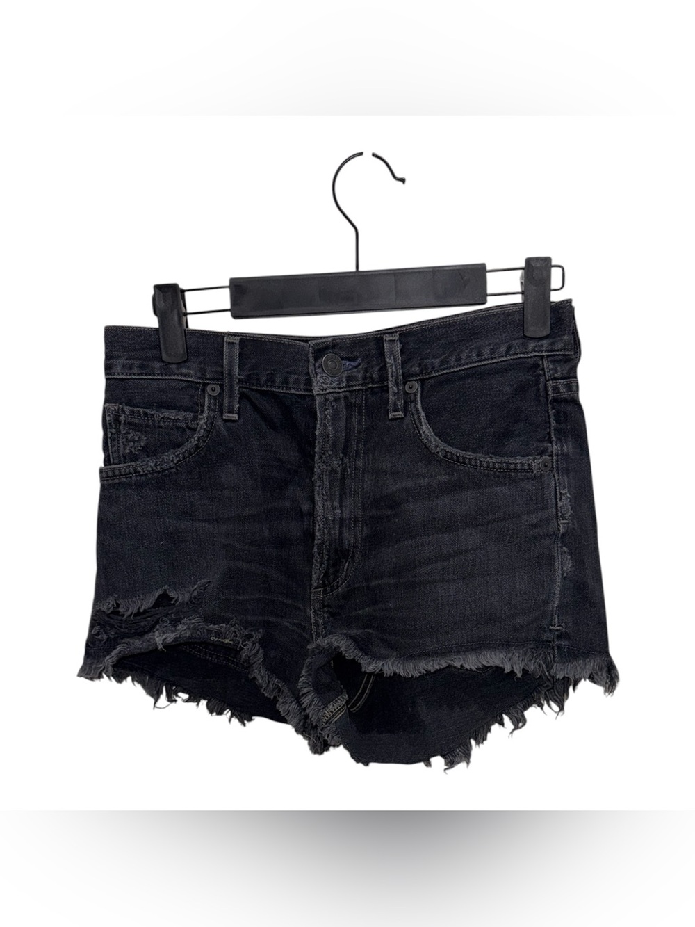 Citizens of Humanity Black Distressed Cutoff Denim Shorts Size 25 Anthropologie - Picture 3 of 6